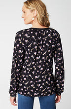 Woven-Trimmed Knit Top