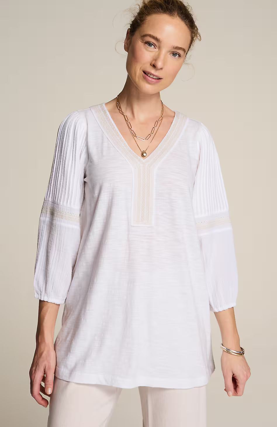 Pure Jill Mixed-Media Embroidered Tunic