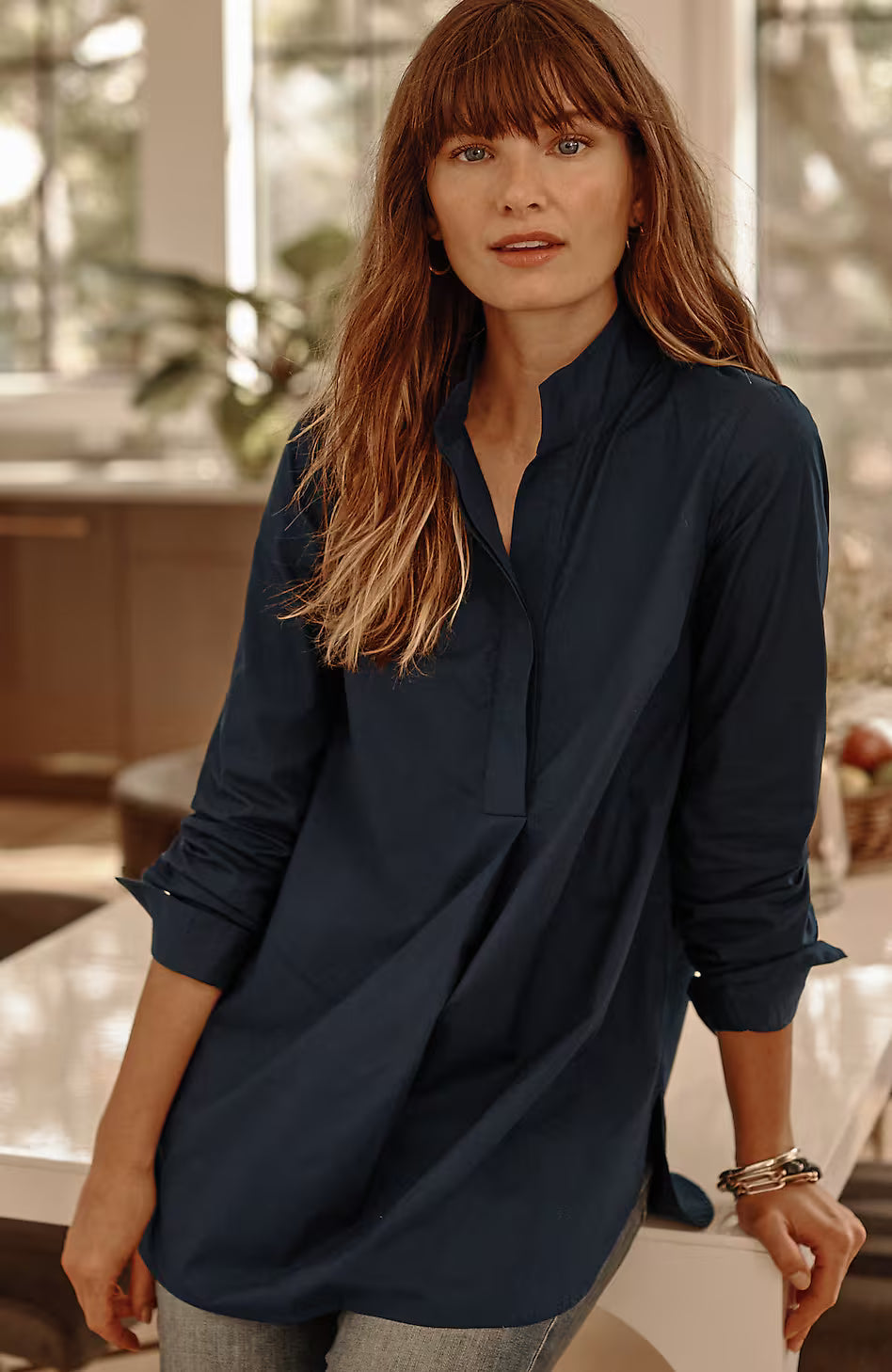 Cotton Stand-Collar Tunic