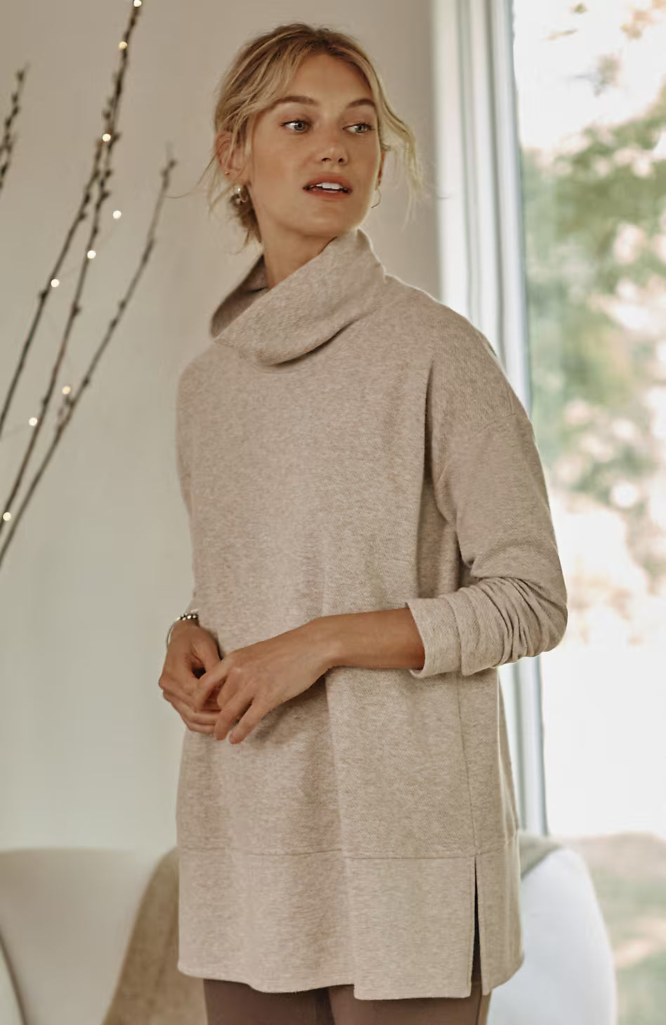 Pure Jill Diagonal Knit Mock-Neck Tunic