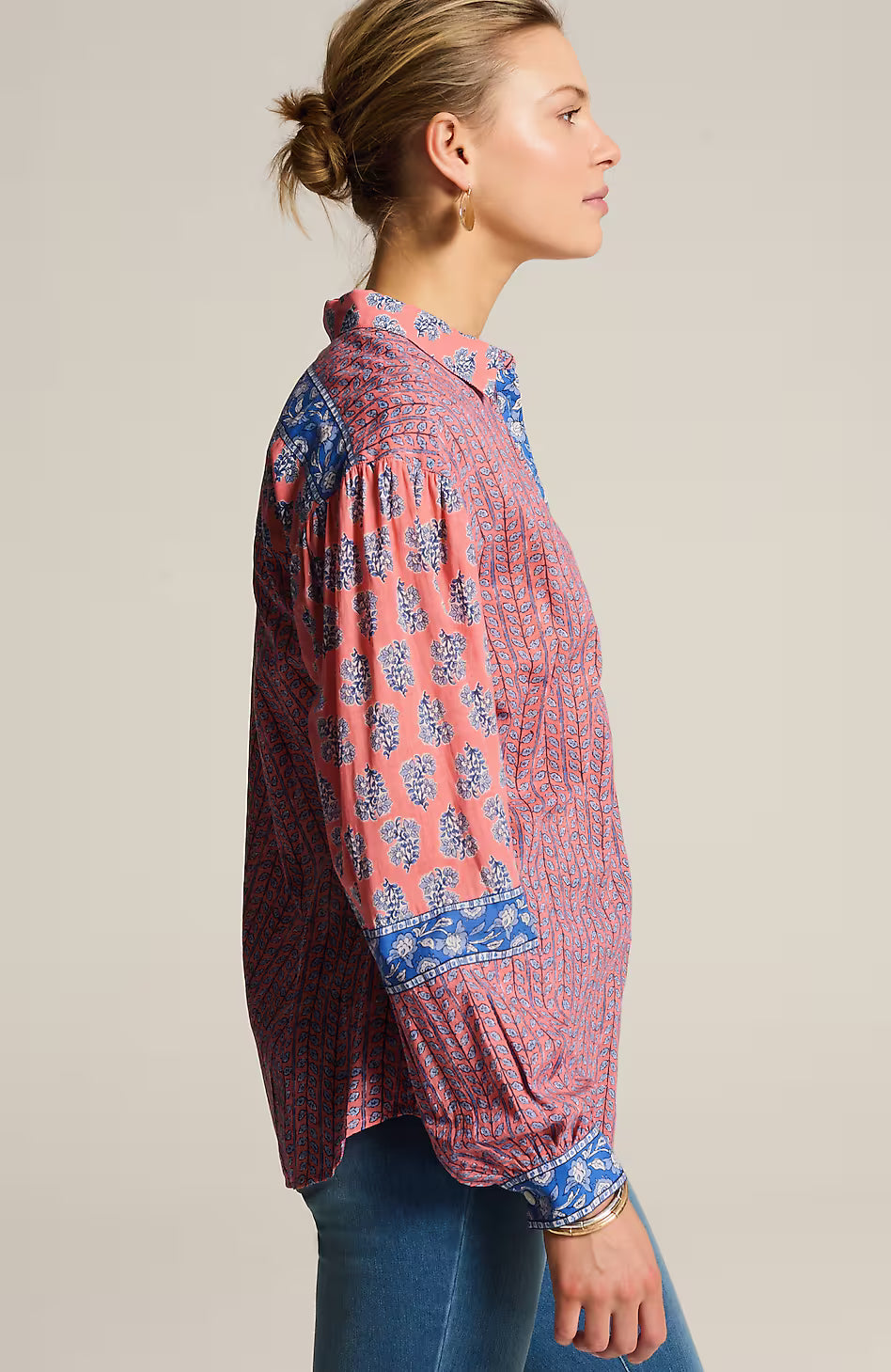 Pure Jill Mixed-Print Button-Front Top