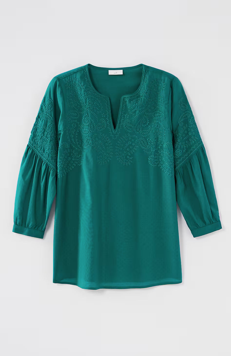 Paisley-Embroidered Split-Neck Top