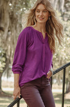 Woven-Trimmed Knit Top