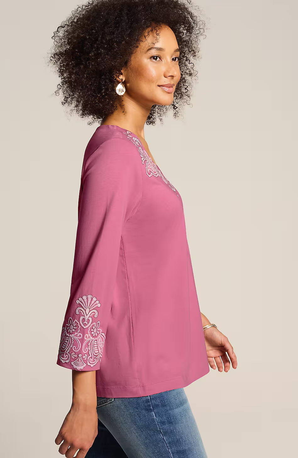 Embroidered V-Neck Top