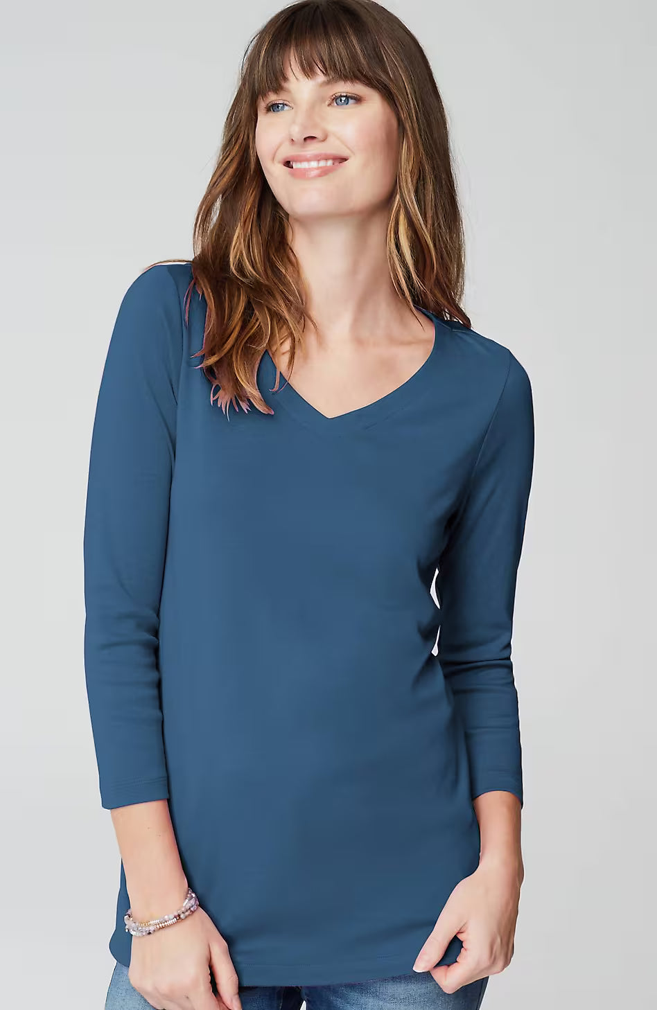 Pima 3/4-Sleeve V-Neck Tee