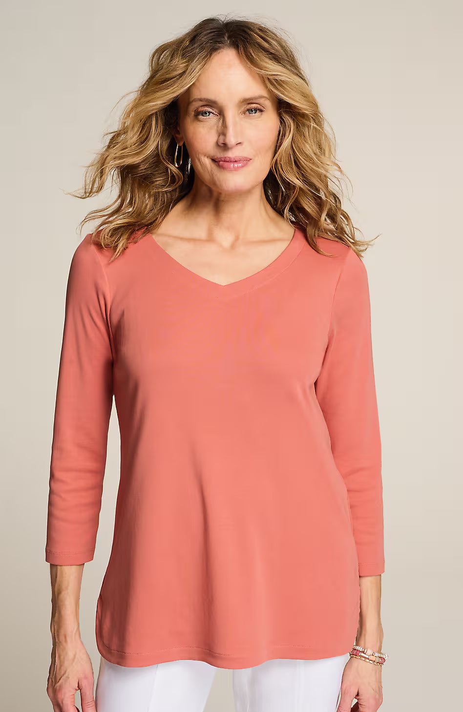 Pima 3/4-Sleeve V-Neck Tee