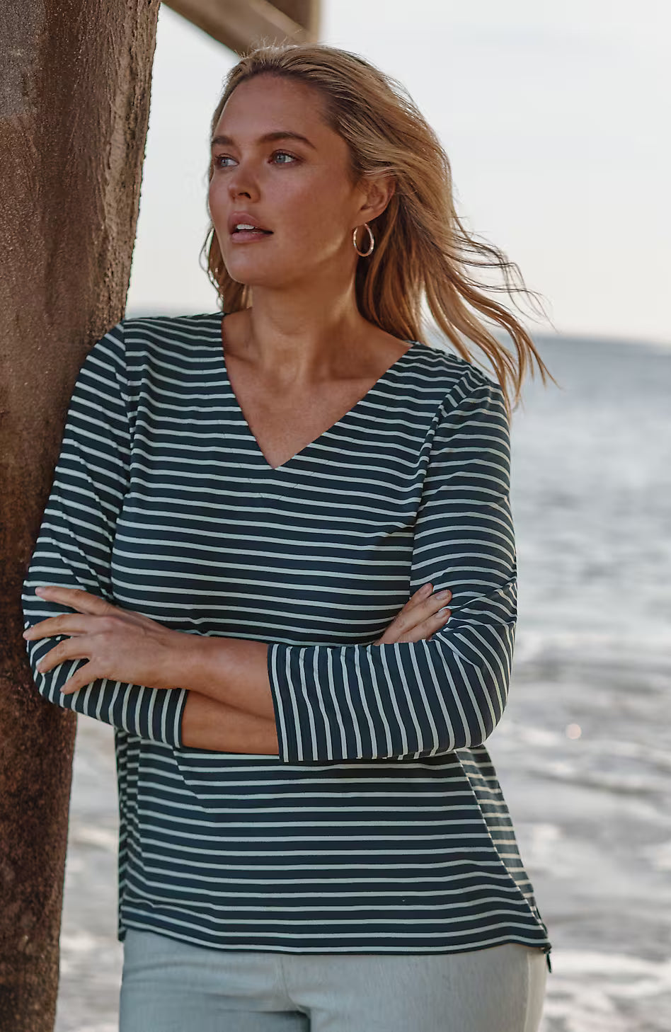 Wearever Mitered-Stripe V-Neck Top