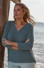 Wearever Mitered-Stripe V-Neck Top