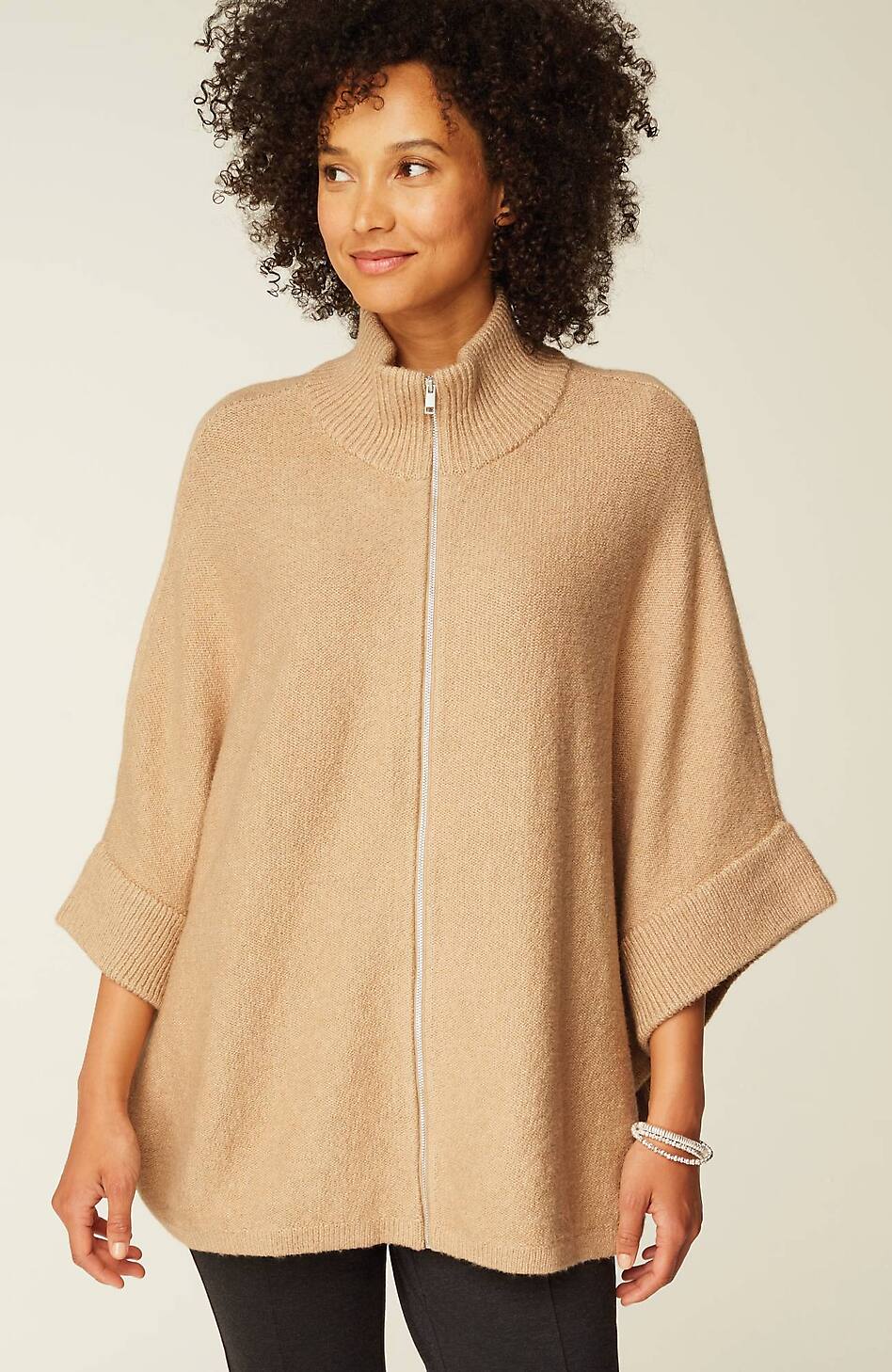 Jacquard-Knit Zip-Up Poncho