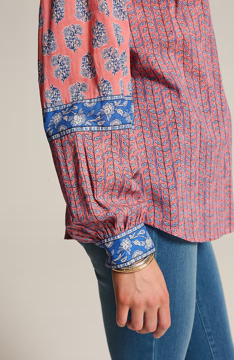 Pure Jill Mixed-Print Button-Front Top