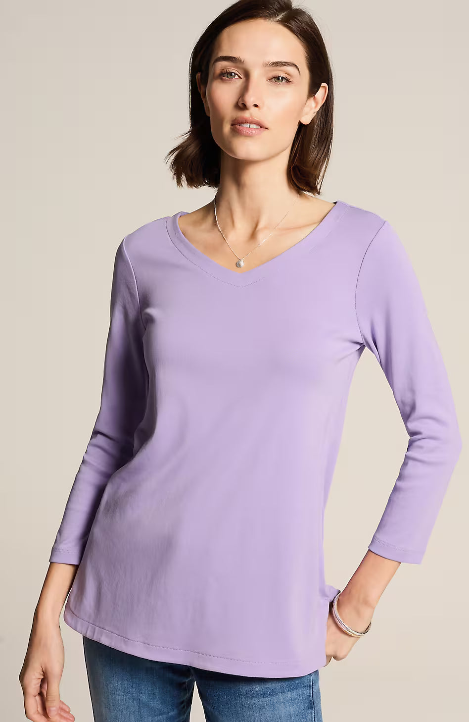 Pima 3/4-Sleeve V-Neck Tee