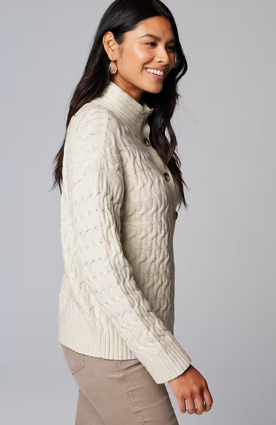 Cabled Button-Front Cardi